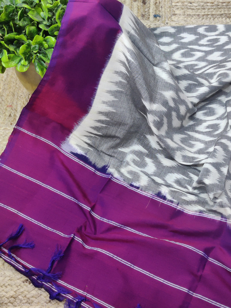 Handwoven Double Ikat Cotton Dupatta in Grey and Purple