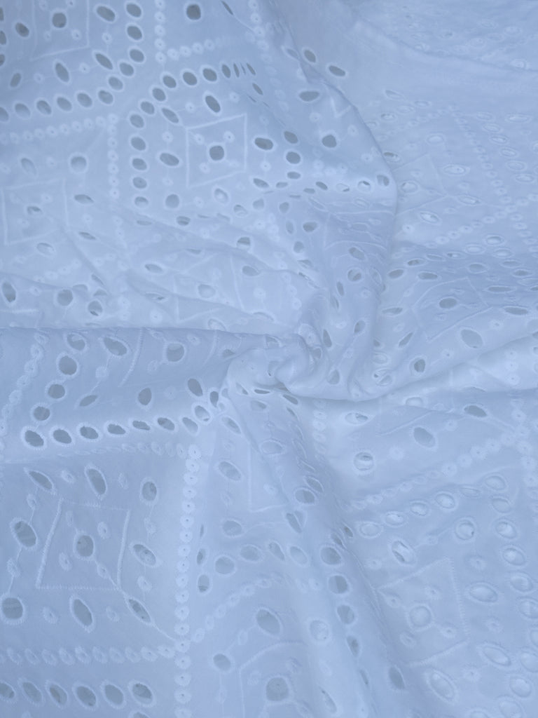 Hakoba Embroidered Cotton Fabric in Pure White