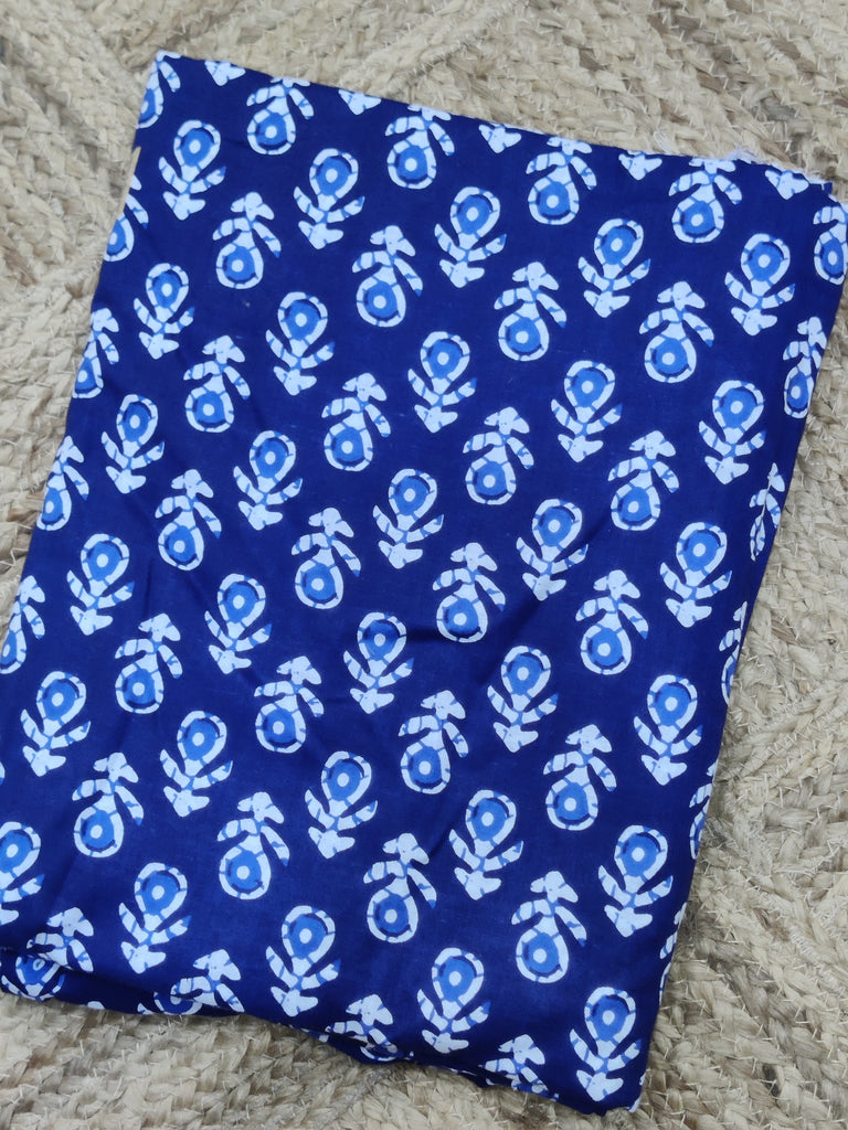 Indigo Blue Screenprinted Cotton Fabric with Small Motives