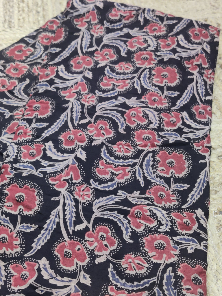 Handblock Printed Mulmul Cotton Fabric in Black and Red in Akola Print