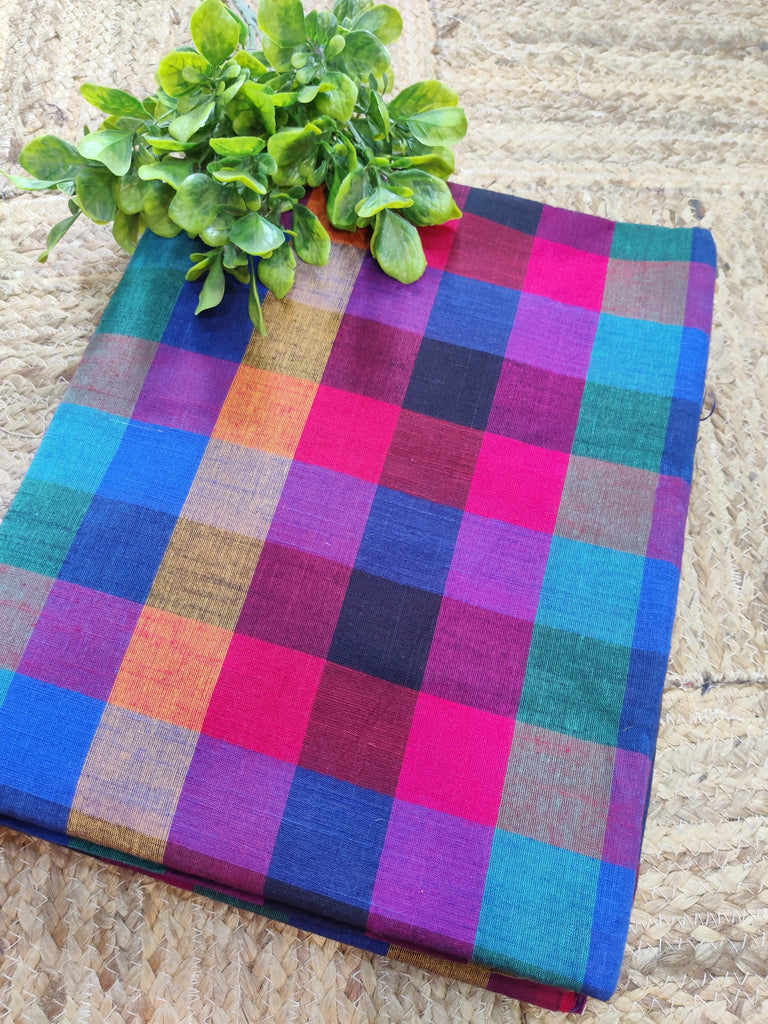 Colorful checkered fabric on a cotton fabric 