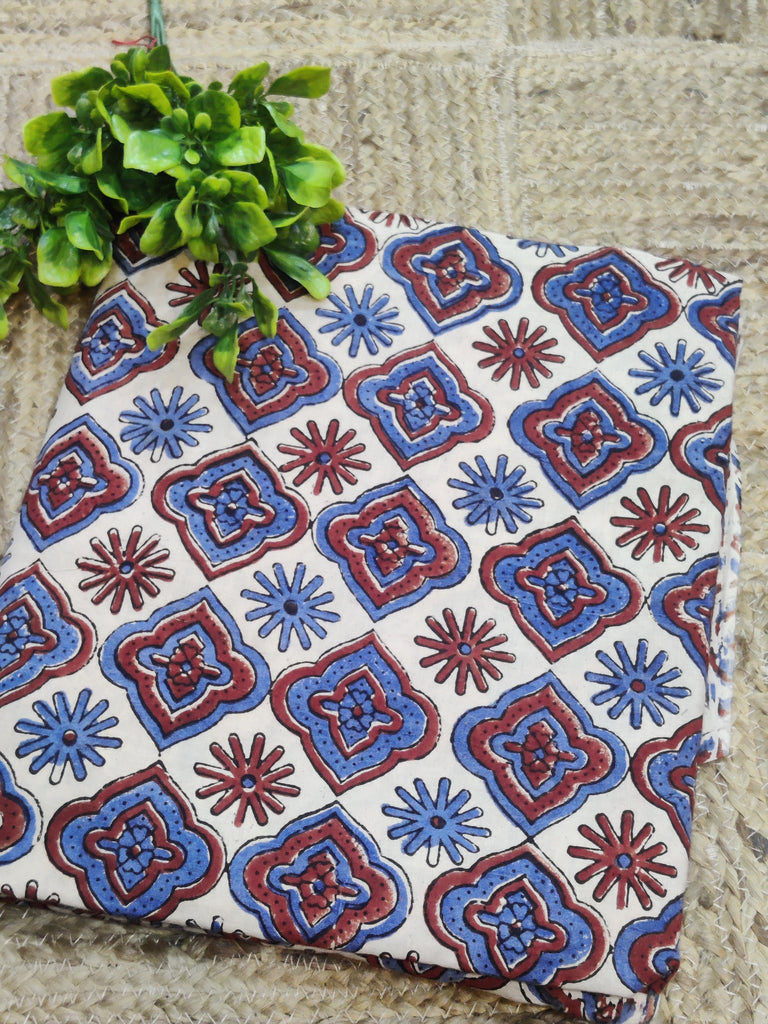 Ajrakh Fabric with red and blue pattern 