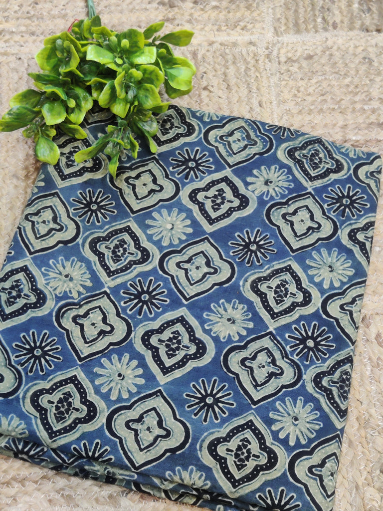 Ajrakh cotton fabric in blue and yellow 