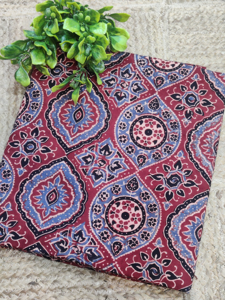 Pure Cotton Ajrakh Printed Fabric in red