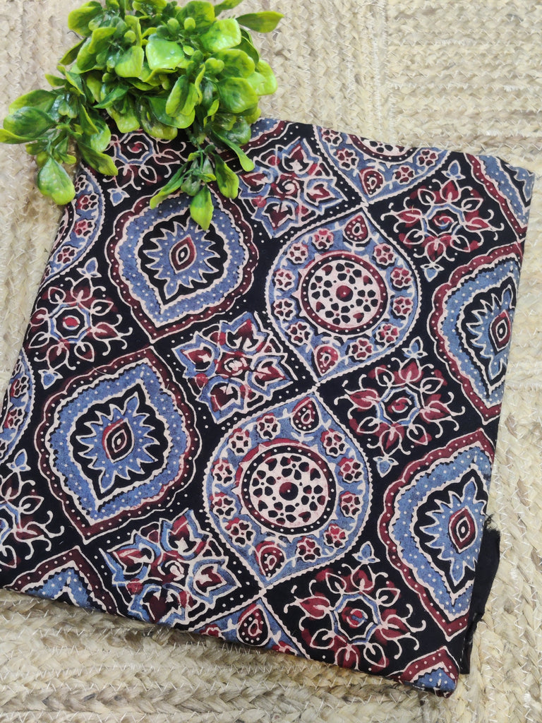 Pure Cotton Ajrakh Printed Fabric in Black 