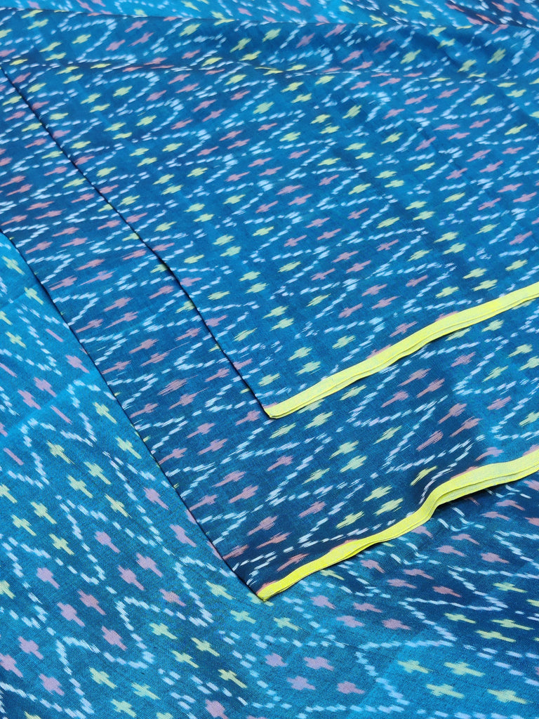 Pure Mercerised Cotton Ikkat Fabric in Dark turquoise blue 