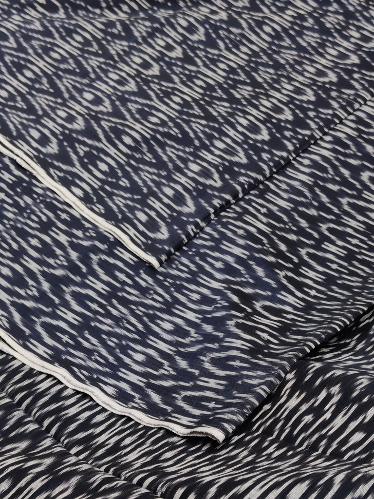 Pure Mercerised Cotton Ikkat Fabric in Dark Navy Blue 