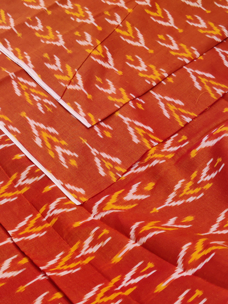 Pure Mercerised Cotton Ikkat Fabric in Orange 