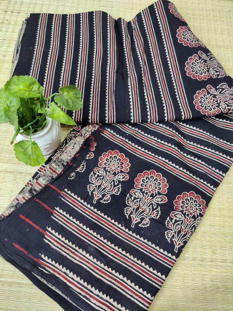 Nishire Women's Pure Cotton Ajrakh Hand Block Print, organic dyed Dress  Material, unstitched salwar suit with Mulmul Dupatta, 3-piece suit set1 -  Red & Blue