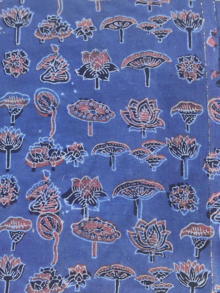 Taj Ajrakh Handblock Printed Cotton Fabric in Indigo