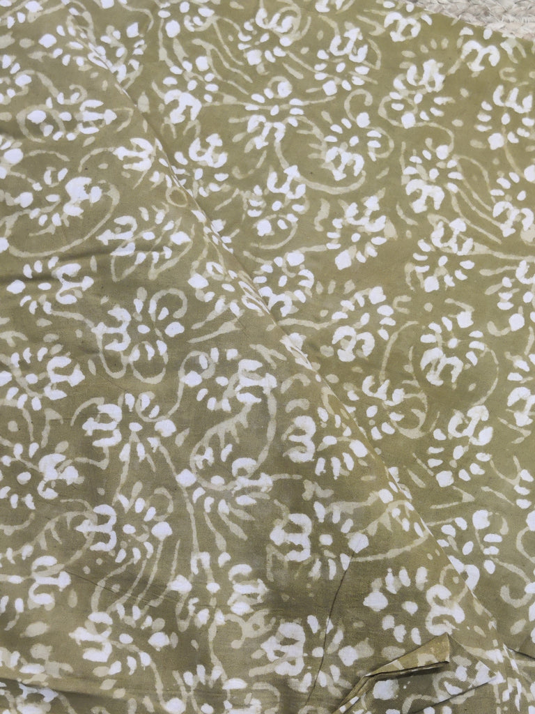 Dabu Printed Cotton Fabric in Light Olive Green